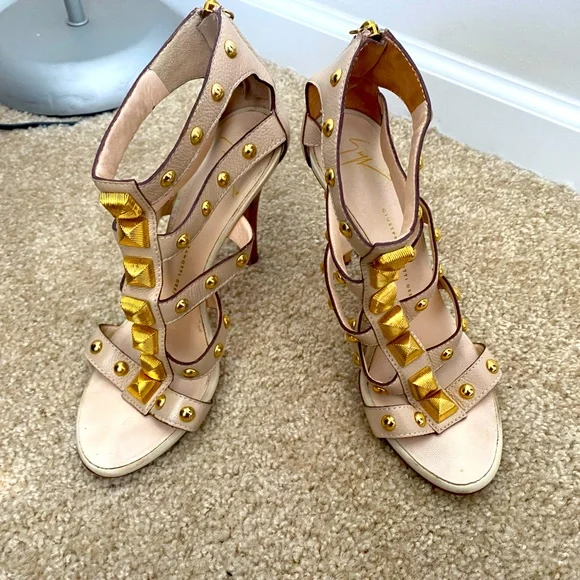 Giuseppe Zanotti Gold Studded Gladiator Heel Nude Size 39 - Picture 2 of 9